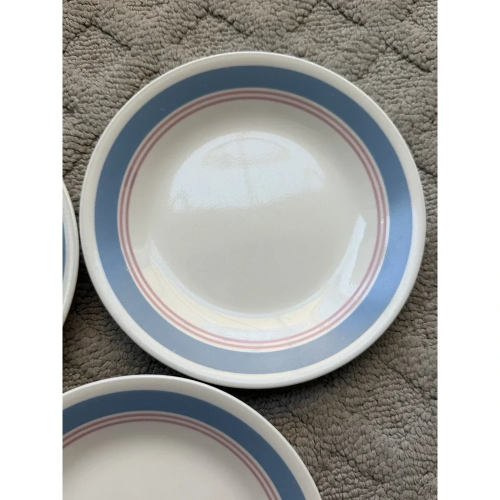 Corelle Colonial Blue Bread Plate Set of3 With Blue Border W/Pink Inner Rings